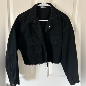 Black denim distressed jacket